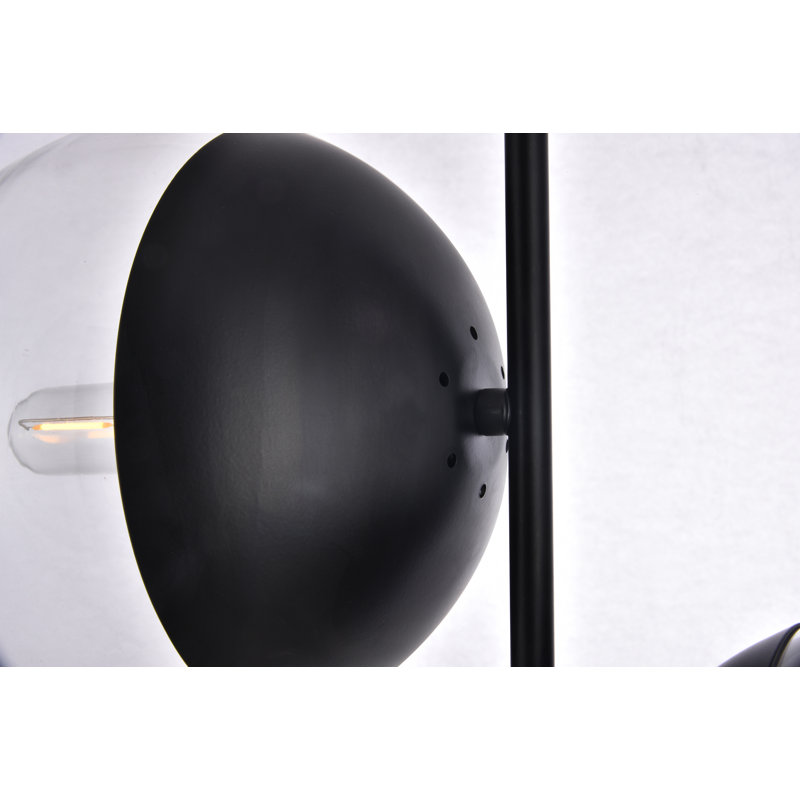 Yearby 2-Light Dimmable Globe Chandelier , Black, Clear