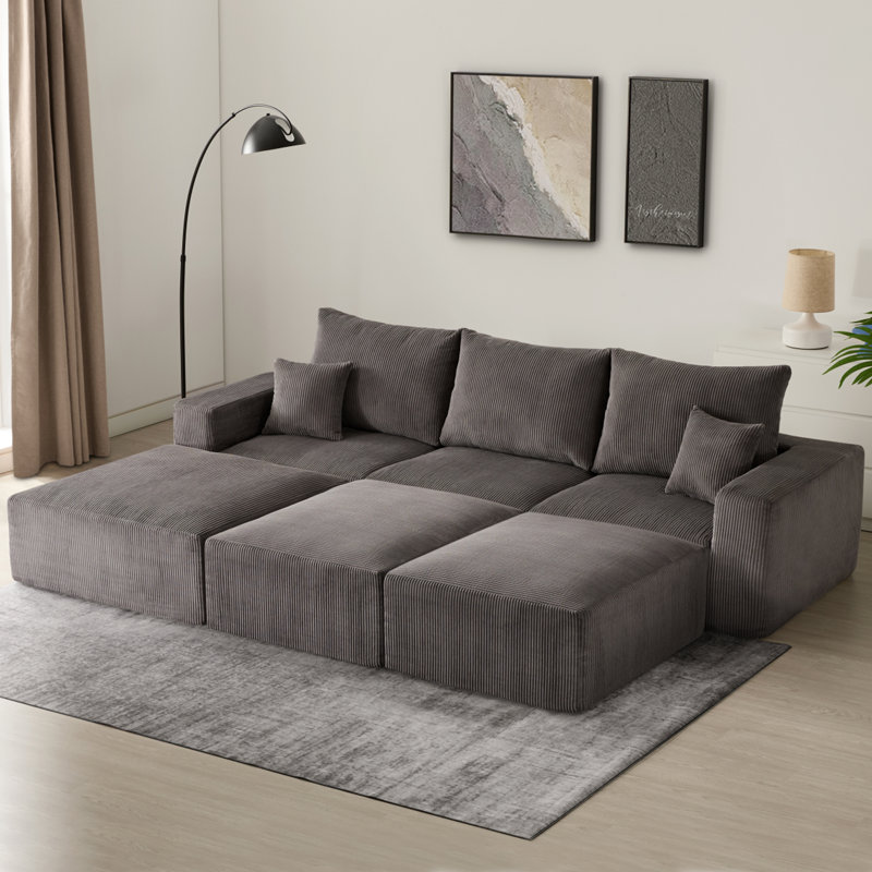 Canapé modulaire sans assemblage de 113 po Boneless, Velours côtelé gris