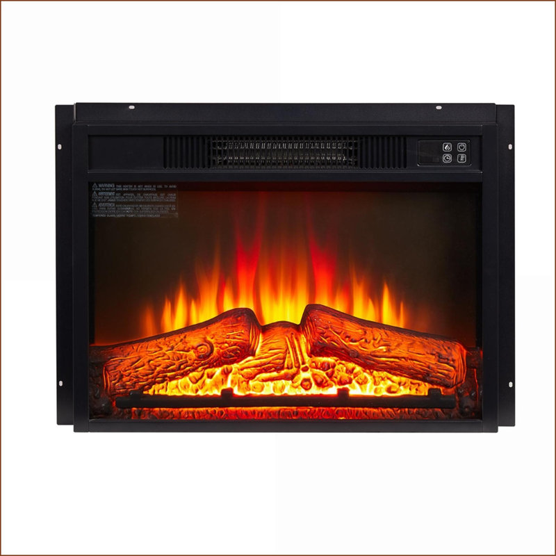 Electric Fireplace Insert 23 Inch with Remote, Realistic Flame &amp; Log Set Black | Tempered Glass+Sheet Metal+Plastic