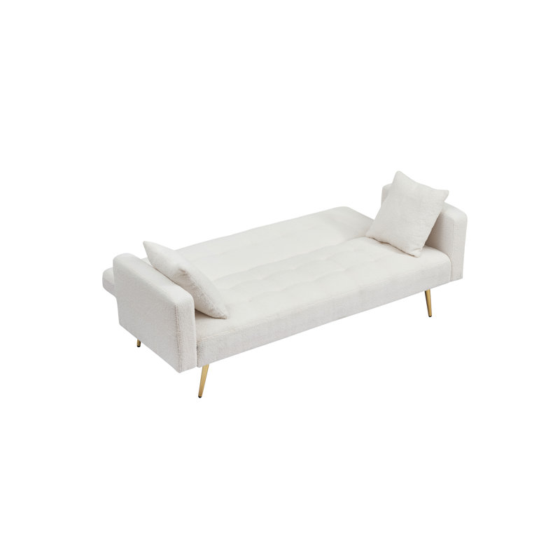 71.7 - Inch Beige Bed In Fleece, Two Luxurious Pillows For Cozy Feel, And Coffee Table Utility Made Of Throw Comfort, Strong Frame