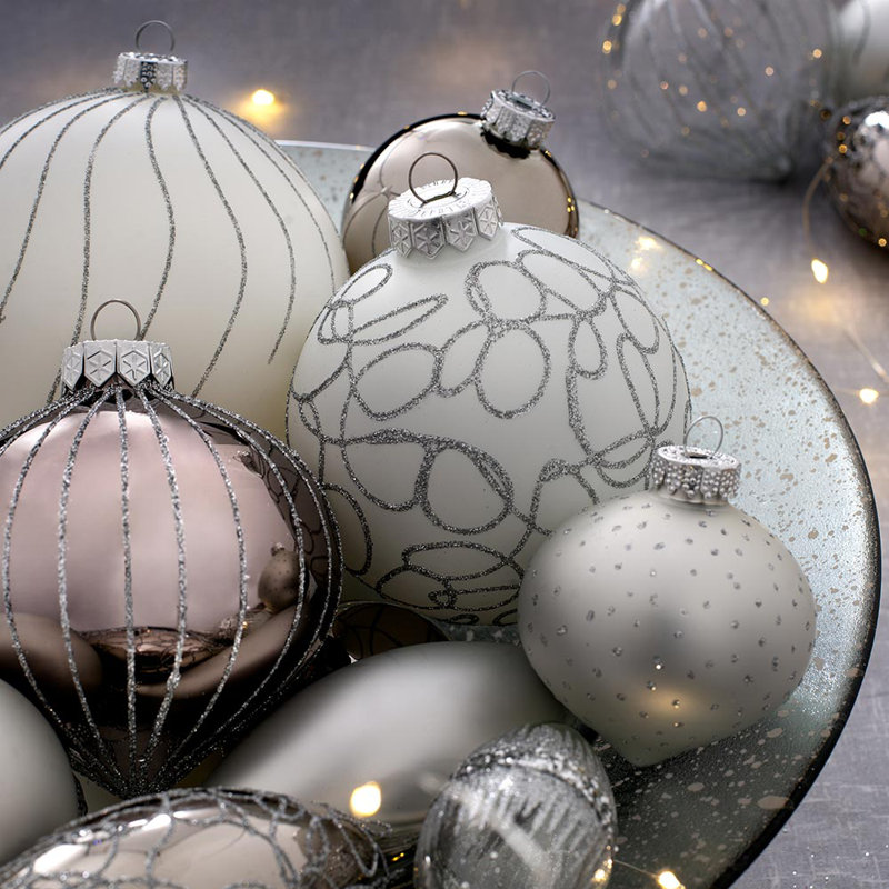 62.3cm Assorted Glass Bauble, White/Silver/Grey