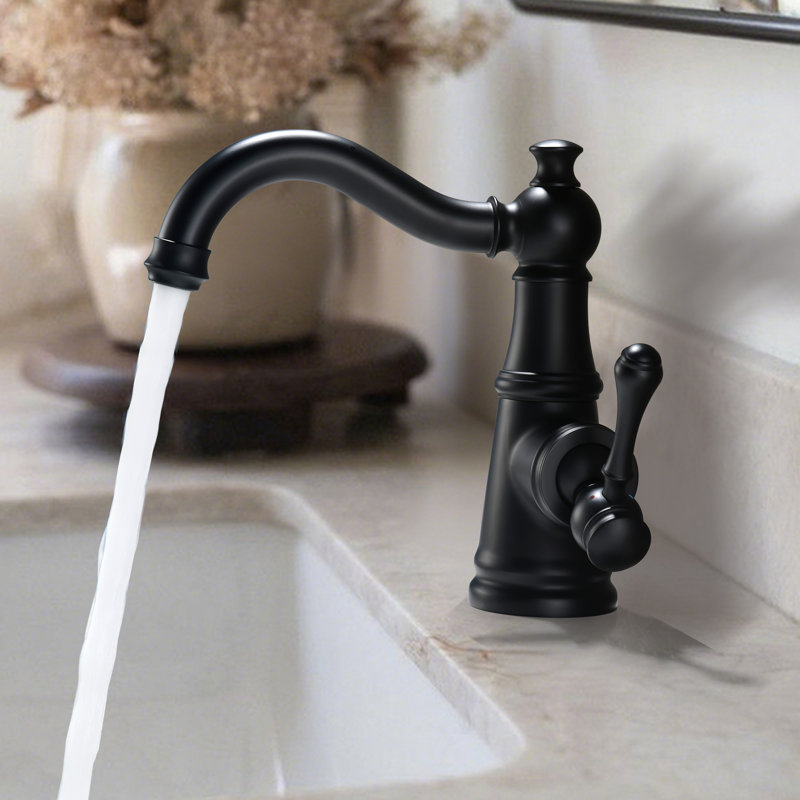 8"H Solid Brass Single-Handle Bathroom Sink Faucet, Matte Black