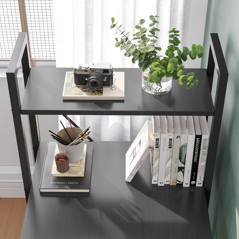 Metal Base Computer Desk, 121cm H x 140cm W x 64cm D, Black Carbon Fibre
