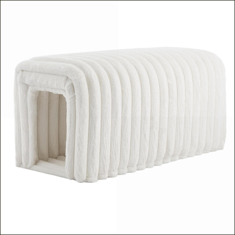 Banc de rangement repose-pieds avec nid à chat - Vent crème pour le salon, le vestibule, la chambre à coucher | Crème | Velours côtelé