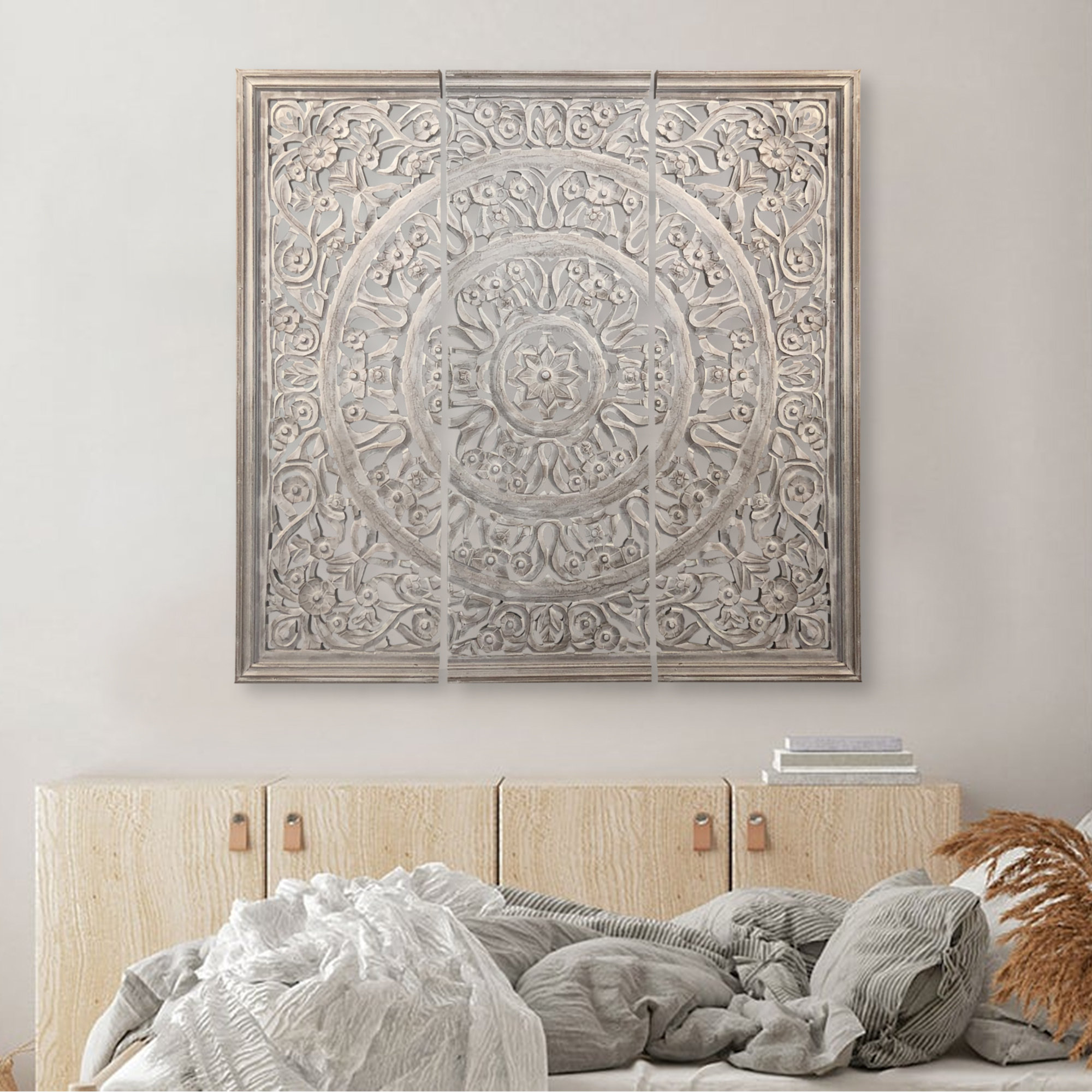 Bungalow Rose 3 Piece Hand Carved Panels Wooden Wall Décor Set | Wayfair