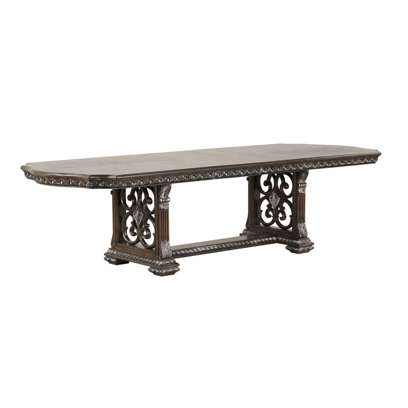 Table de salle à manger traditionnelle l 112 po, brun foncé