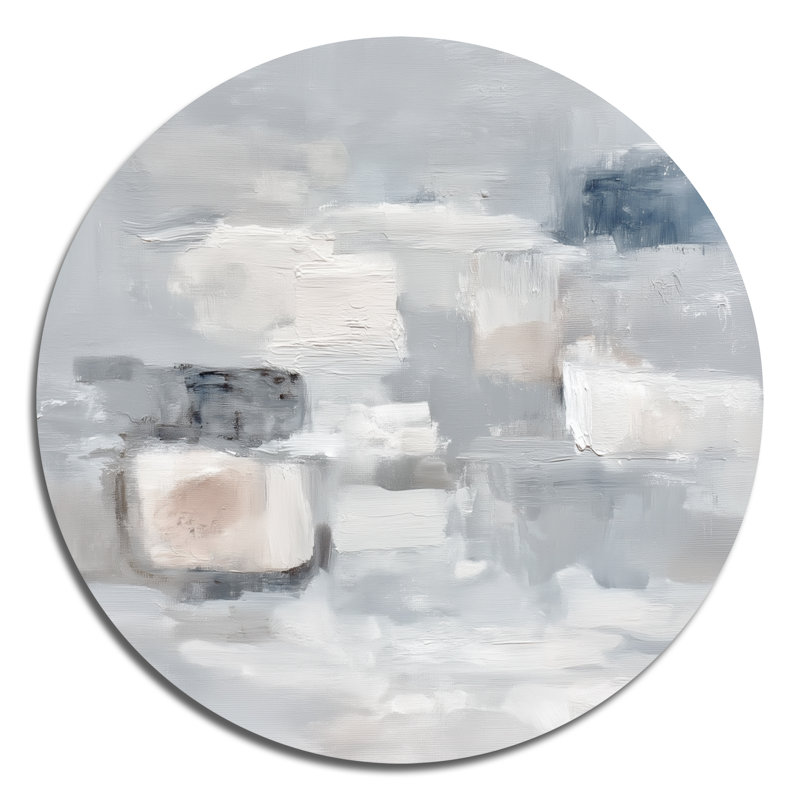 «Gray Minimalisme Simple Shapes», peinture abstraite ronde sur métal, L 23 po x H 23 po