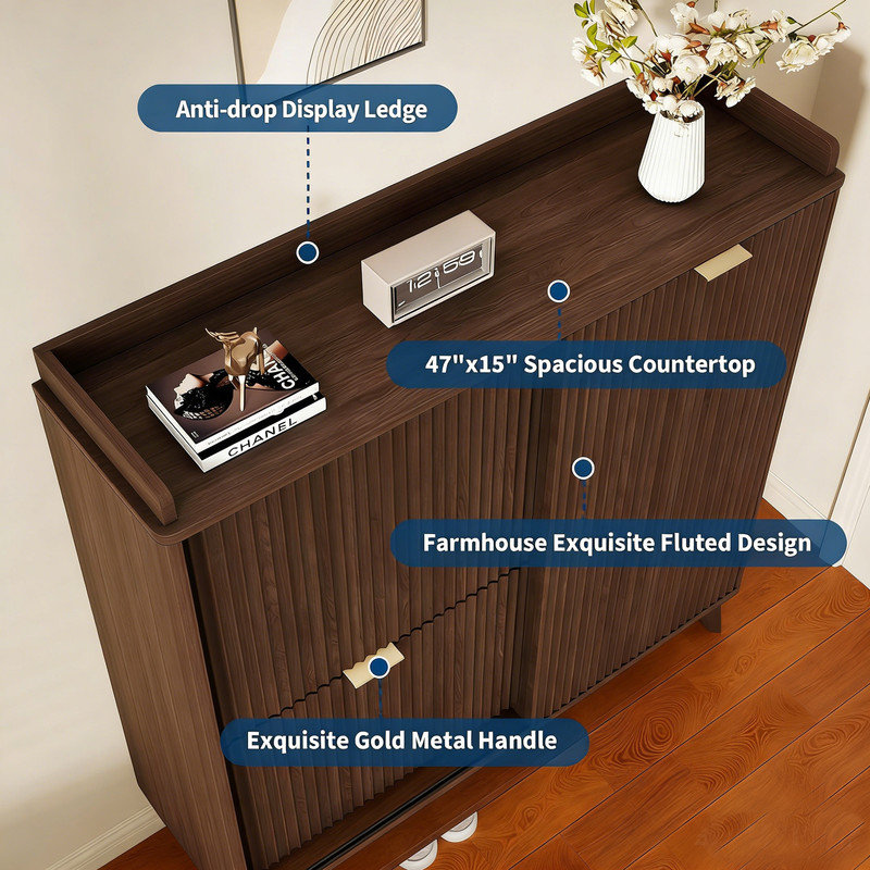 30 Pair Shoe Storage Cabinet, Brown Wood