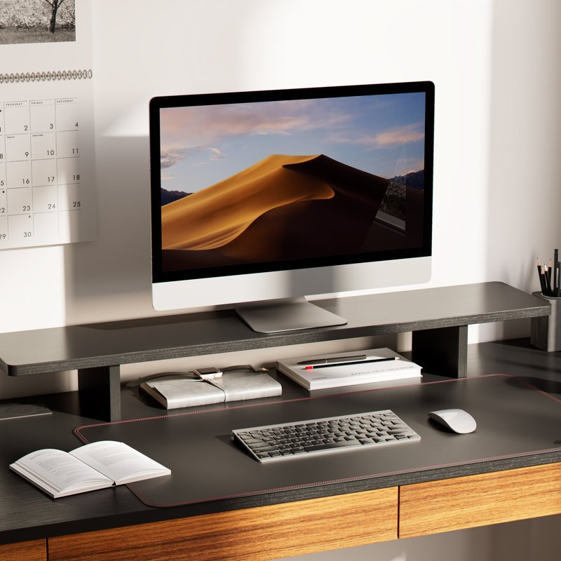Metal Base Standing Desk with Power Outlet, Black/Brown, 122cm H x 140cm W x 61cm D