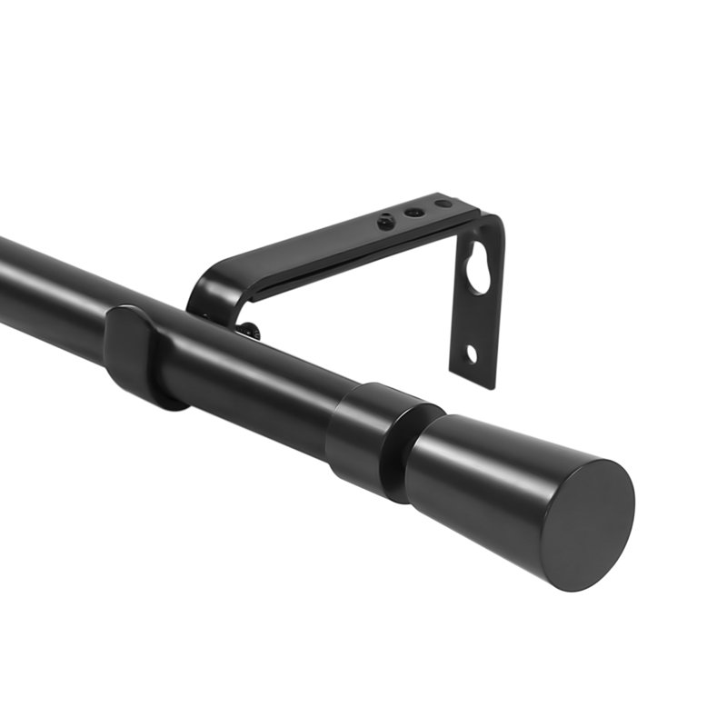 Black Adjustable Steel Single Curtain Rod Set