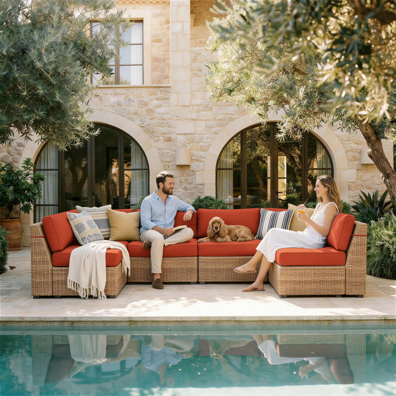 Wynee Outdoor Cushions Set 5" Outdoor Furniture Replacement Cushions Patio Furniture Cushions And Sectional Cushions, Orange