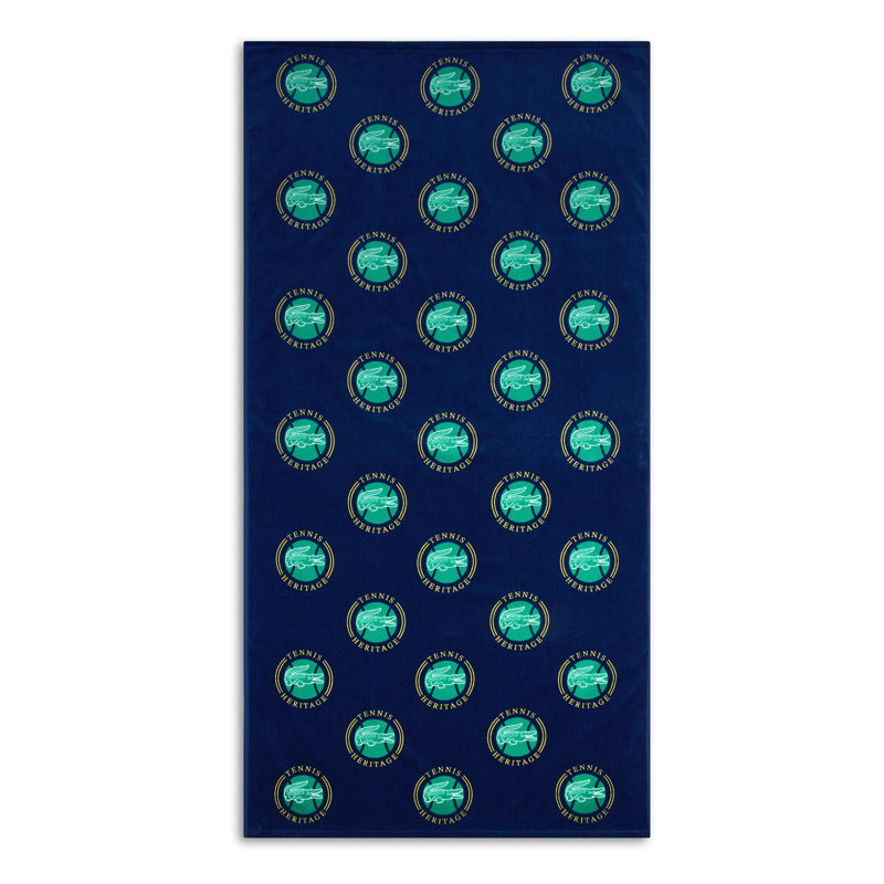 Lacoste Oversized Cotton Beach Towel 36x72, Allover Badges Navy