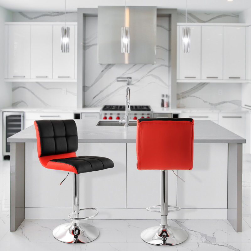 Red and Black Faux Leather Adjustable Swivel Bar Stool Set