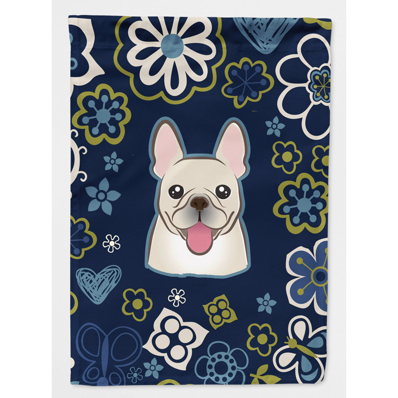 Terrier en fleurs à 2 côtés en polyester 15 x 11,5 po drapeau de jardin, Bouledogue français (noir)