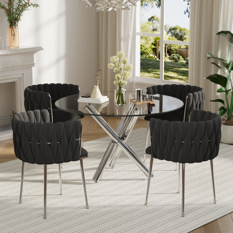 Ensemble de salle à manger Raykwan, H 29,5 po x L 39,37 po x l 39,37 po, Noir, Argent