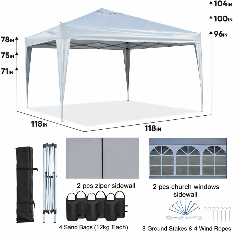 10X 10Ft Pop Up Gazebo Canopy Tent Removable Sidewall With Zipper,2Pcs Sidewall With Windows,With 4Pcs Weight Sand Bag,With Carry Bag-Blue