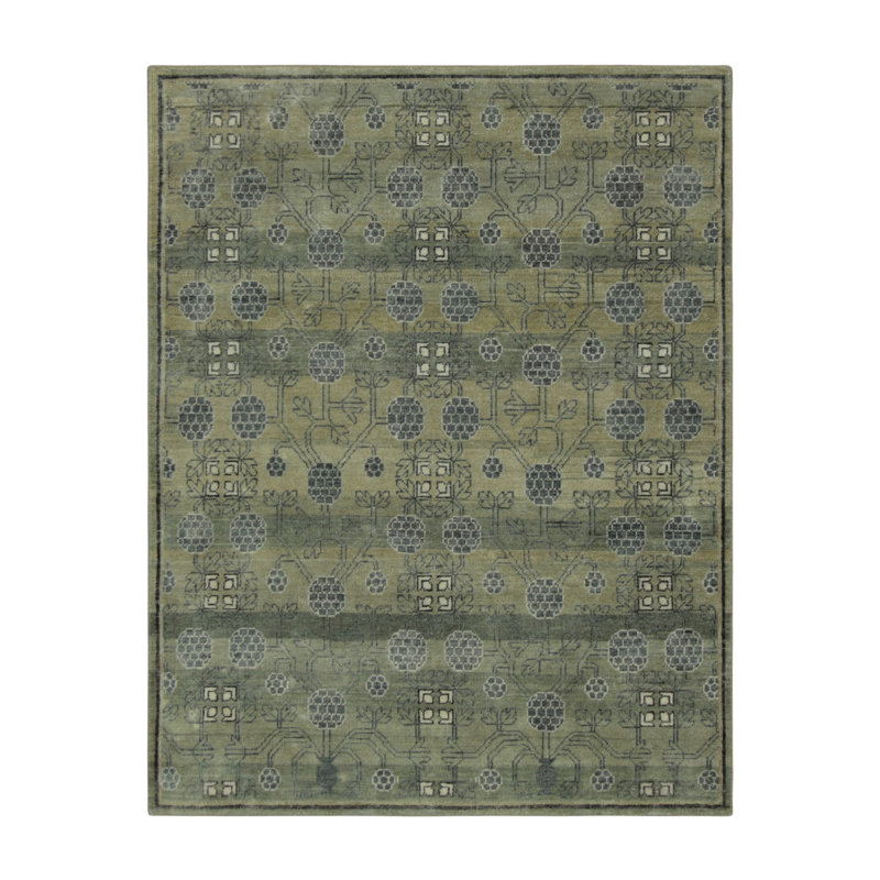 Rug & Kilim’S Khotan-Inspired Rug In Green With Pomegranate Floral Patterns, Rectangle 8' x 10'