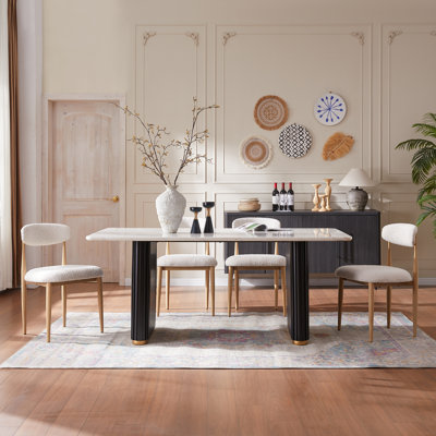 Velora 4 Pieces Upholstered Boucle Armless Dining Chair With Wood Grain Metal Frame(Set Of 4)