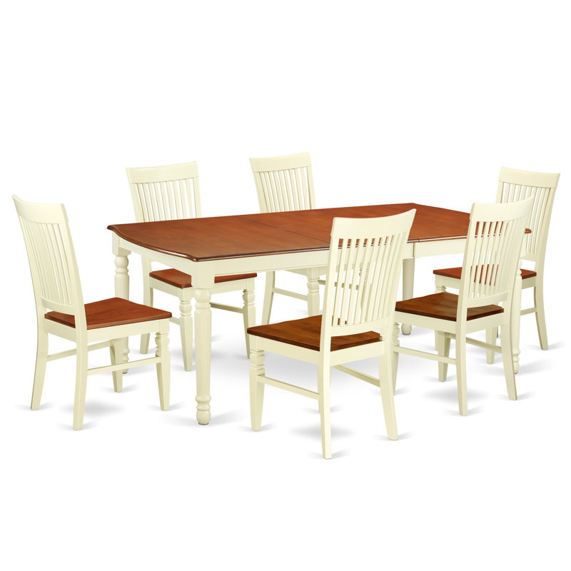 7 Piece Kitchen Table Set Consist of a Rectangle Dining Table with Butterfly Leaf and 6 Dining Room Chairs, Buttermilk & Cherry