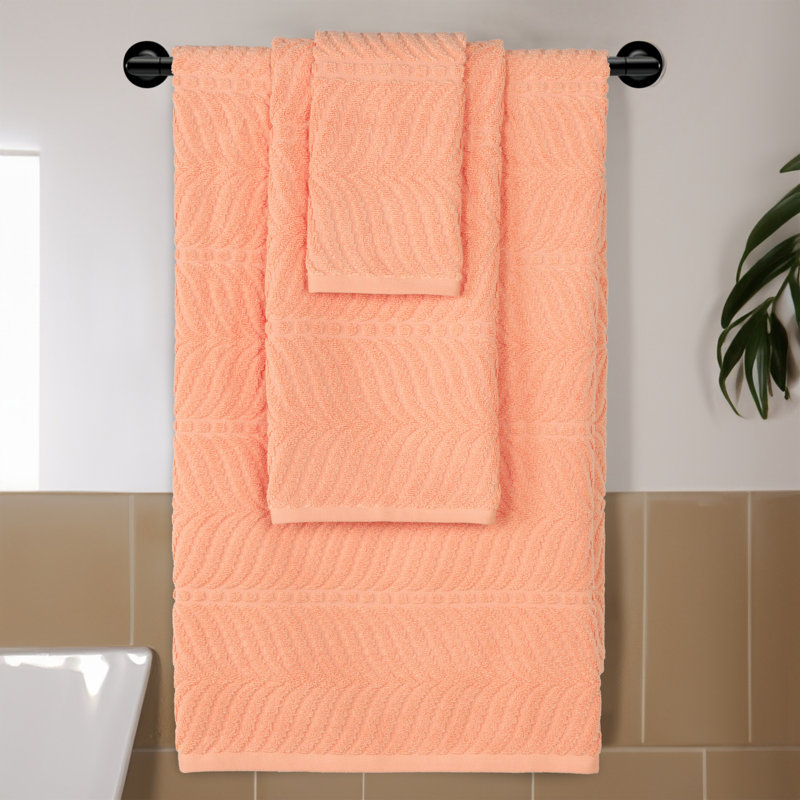 Flaxberry Chevron Zero Twist Jacquard Cotton 3 Piece Bathroom Towel Set, Peach