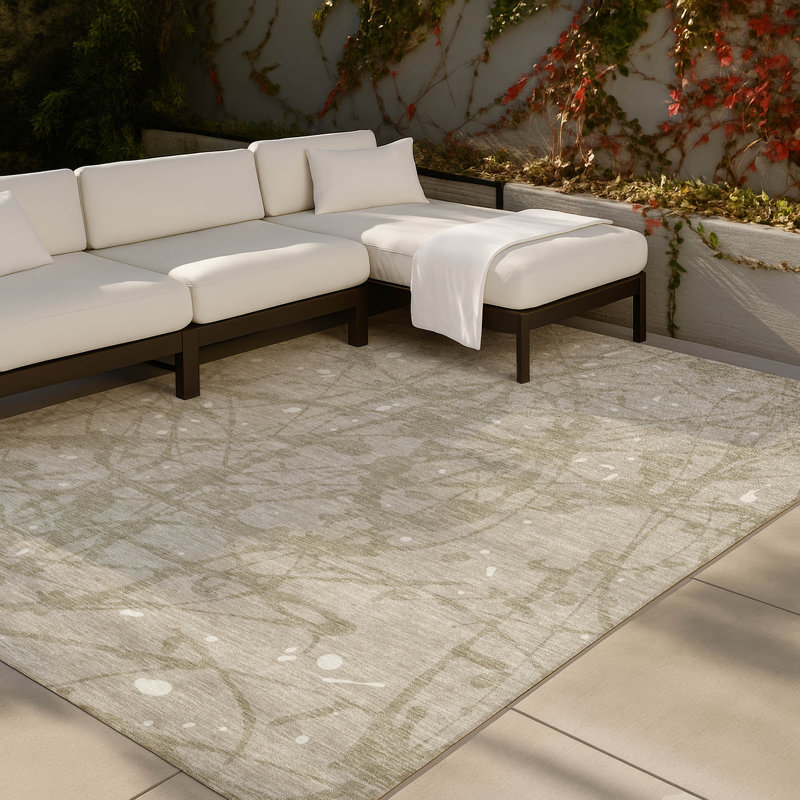 Machine Washable Indoor/Outdoor Chantille ACN2597 Abstract Rug, 3' x 5', Beige