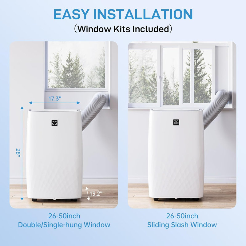 14,000 BTU Portable Air Conditioner - Smart Control, Quiet 48Db, 3-Speed Fan, Dehumidifier, 24-Hour Timer, Includes Remote & Window Kit For 750 Sq. Ft.,White