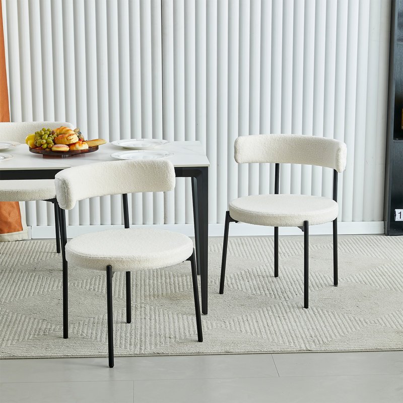 55.9cm H Fabric Upholstered Metal Side Chair in White