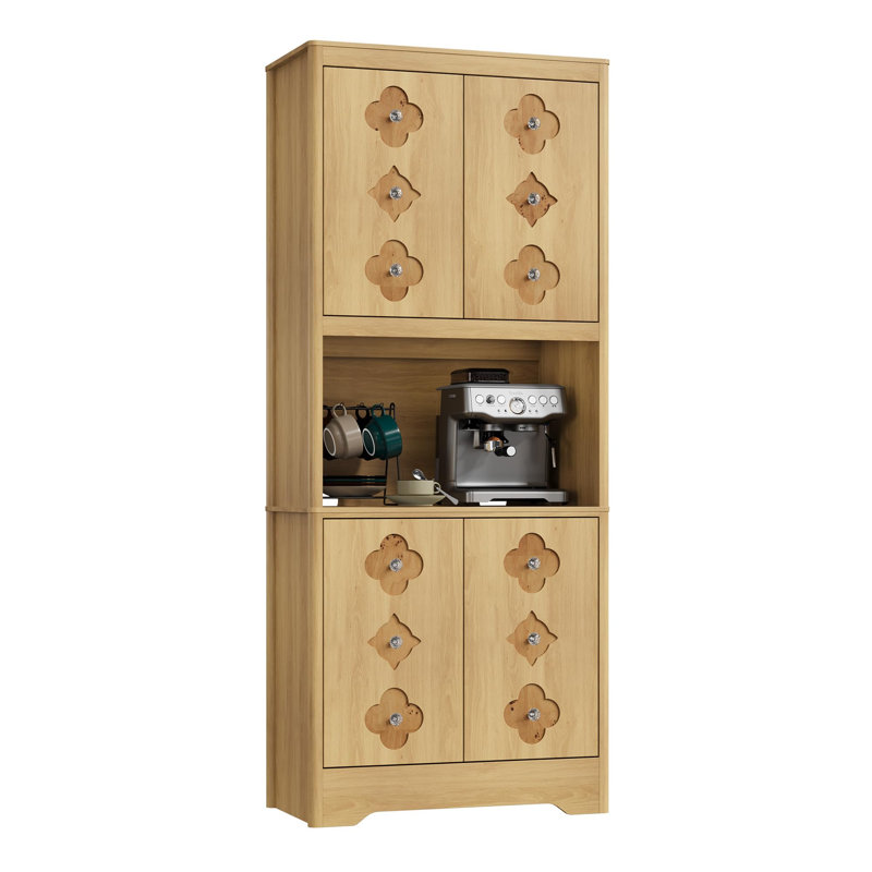 Armoire de rangement Mid Mid Modern, 72 po de hauteur avec tablette pour micro-ondes, Bois