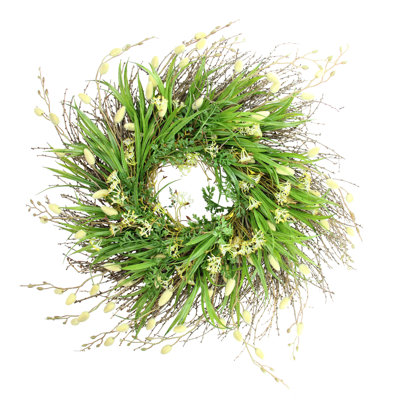 Couronne florale artificielle Burrs and Brush - vert et jaune - 18 po