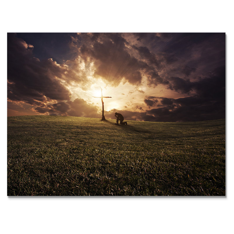 Regilious Cross Sunset Landscape - Traditional, reproduction d'art sur toile