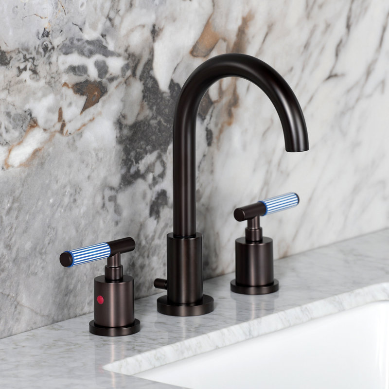 Kingston Brass Synchronous Two-Handle 3-Hole Deck Mount Widespread Bathroom Faucet with Brass Pop-Up Drain, Oil Rubbed Bronze