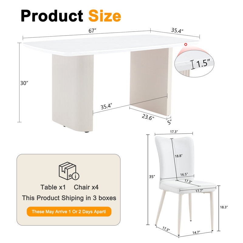 Rectangle Marble Top Double Pedestal Dining Table Set, 5
