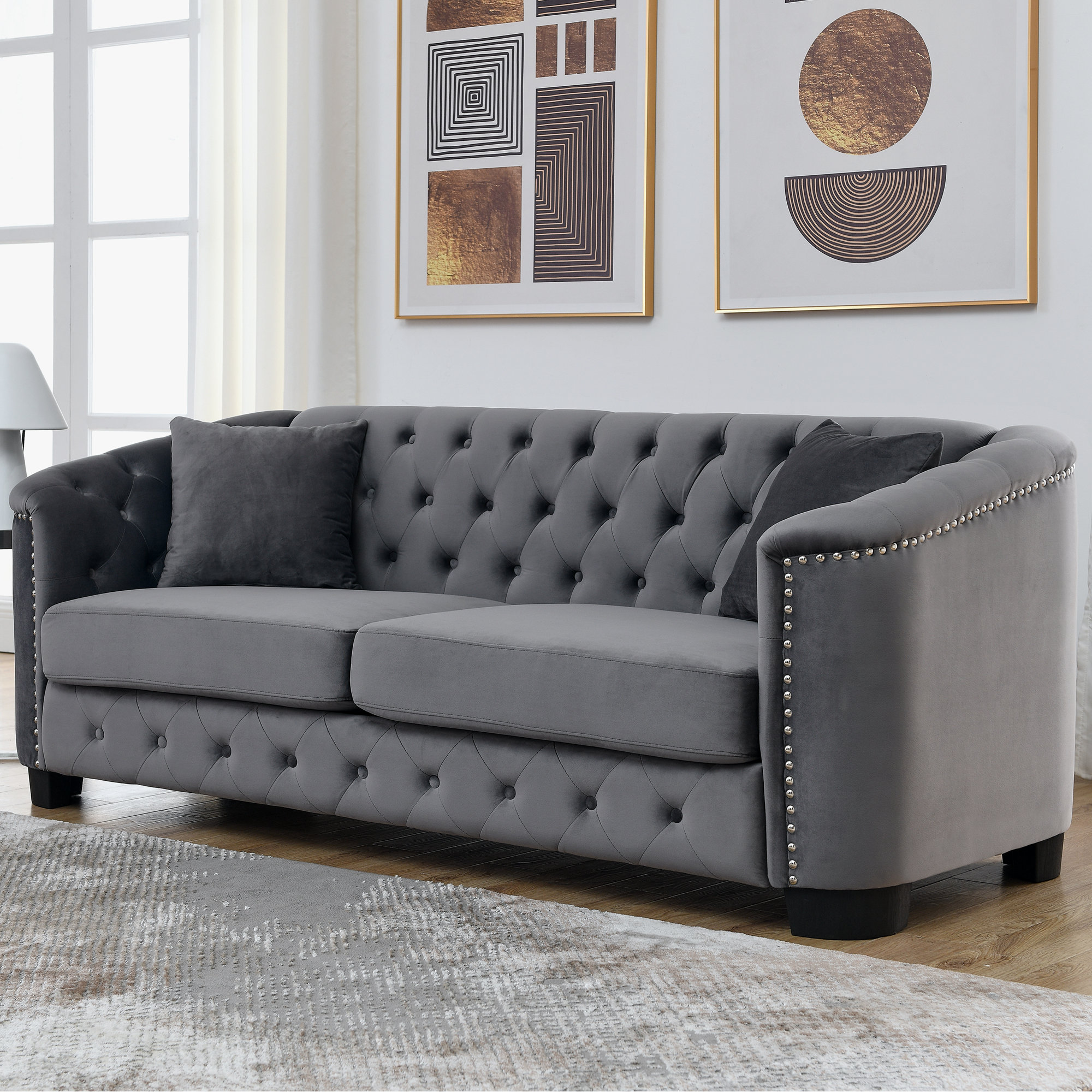 3 seater grey online chesterfield sofa