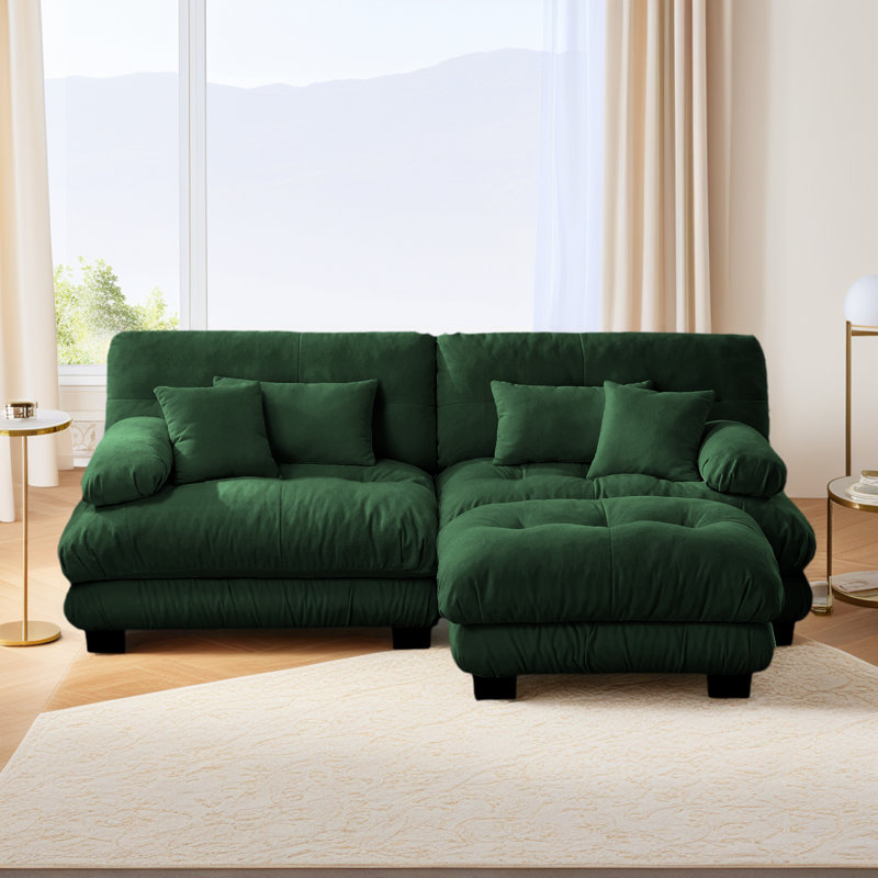 Canapé-lit modulaire en chenille vert avec coussins, 2 coussins lombaires et 2 coussins décoratifs Green Cloud