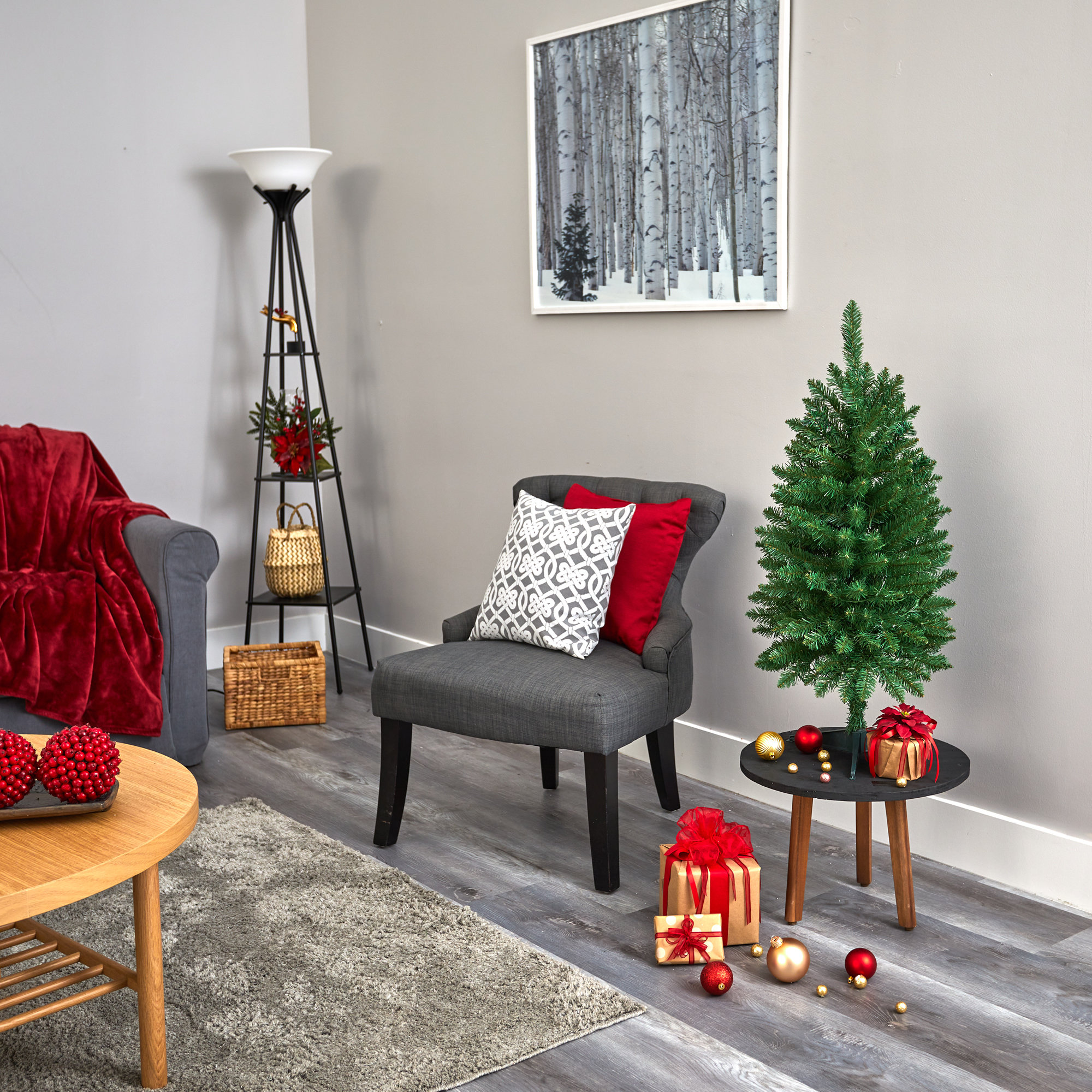 Lighted Artificial Pine Christmas Tree, 3' H