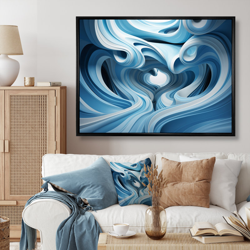 «Op Blue Focus II», reproduction sur toile, H 34 po x l 44 po x P 1,5 po, Cadre flottant noir