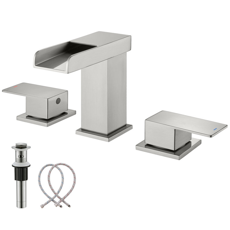 Widespread 2-handle Bathroom Faucet with Drain Assembly, Brushed Nickel