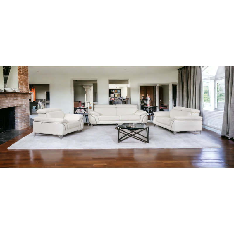 Three Piece Indoor White Italian Leather Six Person Seating Set Three Piece Indoor White Italian Leather Six Person Seating Set