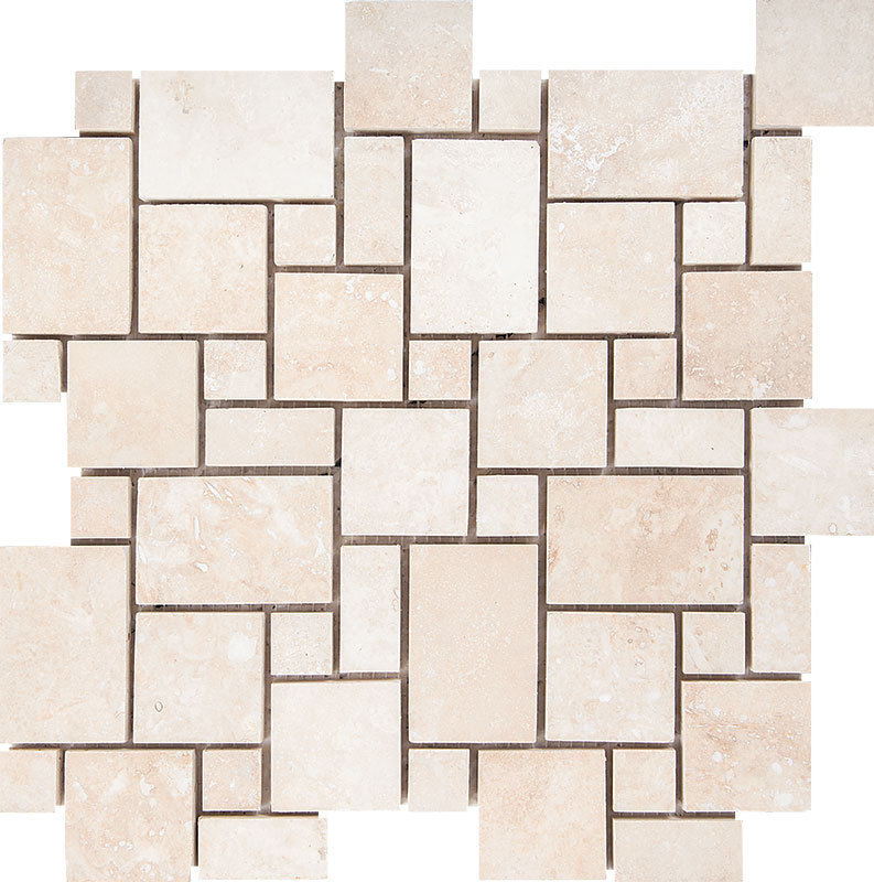 Mini carreau de mosaïque de mur et de sol en travertin 0,38 po x 12 po Versailles, Ivoire