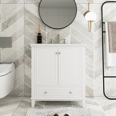 Mylla 30'' Free Standing Single Bathroom Vanity with Ceramic Top -  Winston Porter, 8E8C2317F5104B84B3A754E399486392