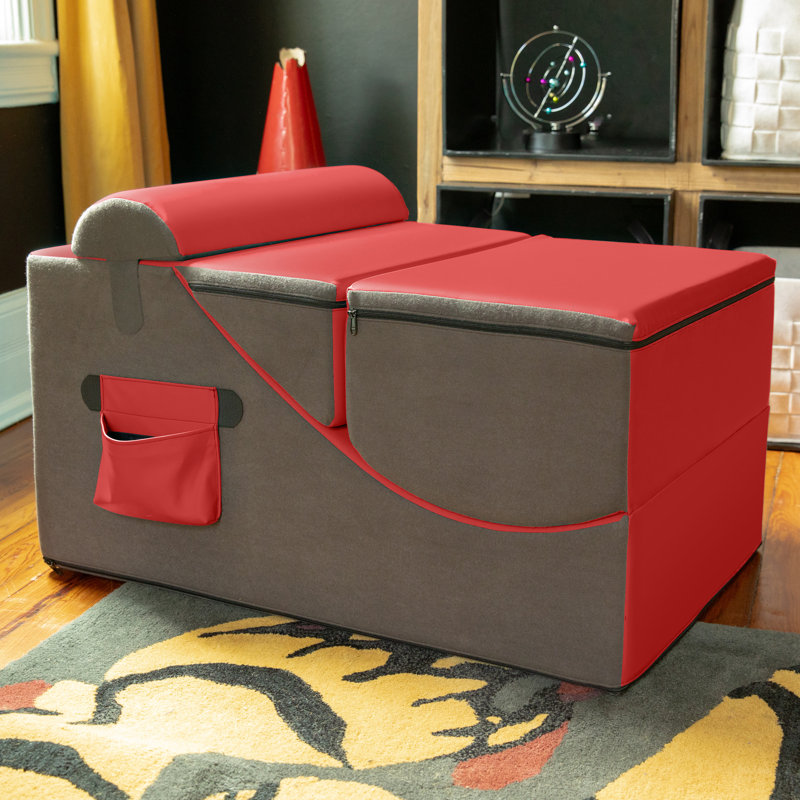 Flexx V-Tex Convertible 3 in 1 Gamer Chair, Table, & Ottoman w/ Adjustable Headrest & Pocket, Red
