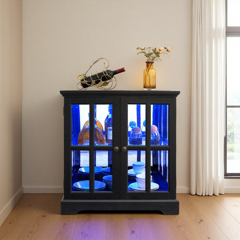 LED Curio Display Cabinet,Antique Display Cabinet With Adjustable Shelves,Retro Design Quality Showcase, Black