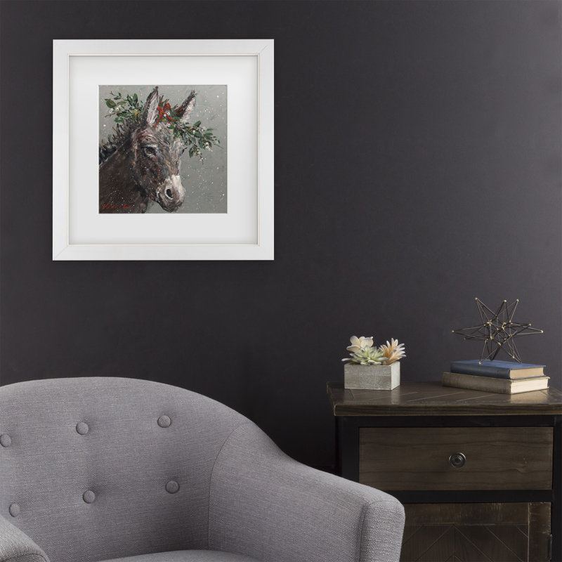 Art encadré «Mary Beth The Christmas Donkey» par Mary Miller Veazie, Blanc, H 18 po x l 18 po x P 0,75 po