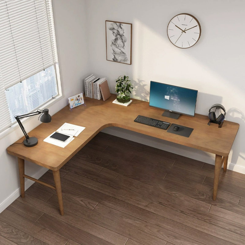 Bureau brun en bois massif en forme de L, H 29,53 po x l 62,99 po x P 47,24 po, Gauche