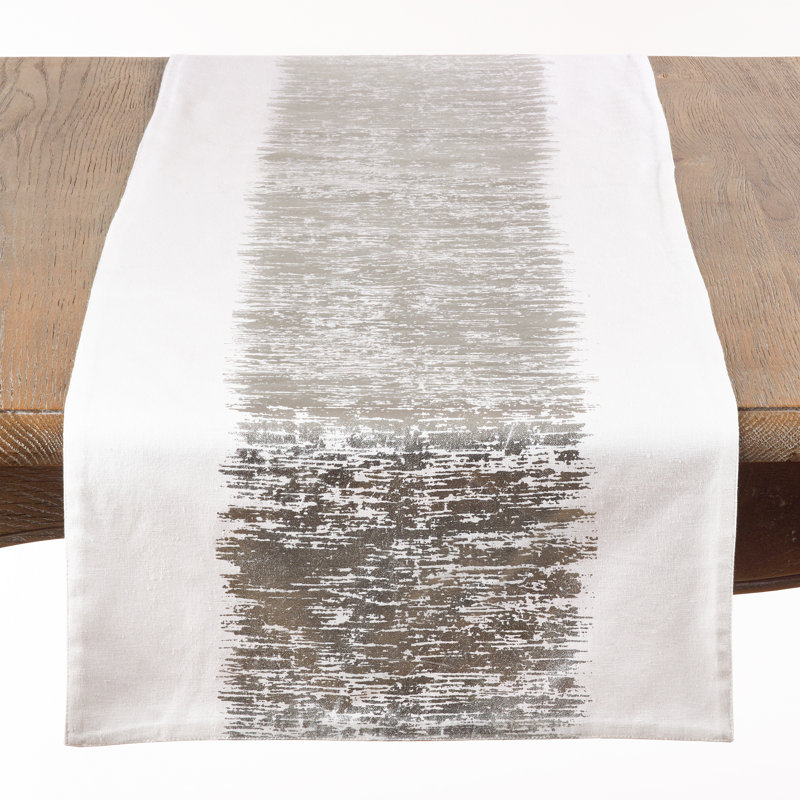 Agatha Metallic Banded Design Table Runner, Silver, 16" x 108"