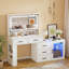 Bureau de maquillage blanc avec miroir et lumières et station de charge, 3 modes de couleur et coiffeuse à luminosité réglable, meuble-lavabo de coin