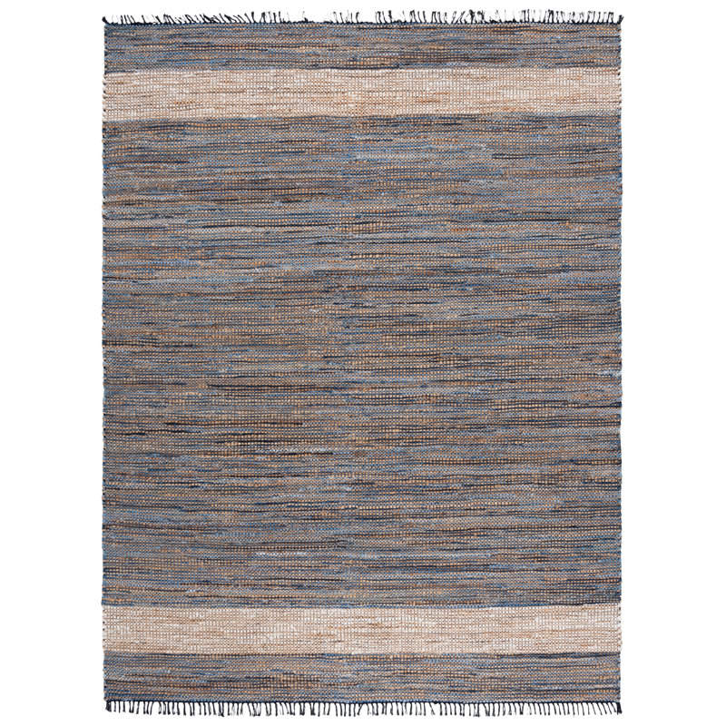 Tapis bleu clair en denim / jute / coton tissé à la main Cape Cod 153, Rectangle 8 pi x 10 pi