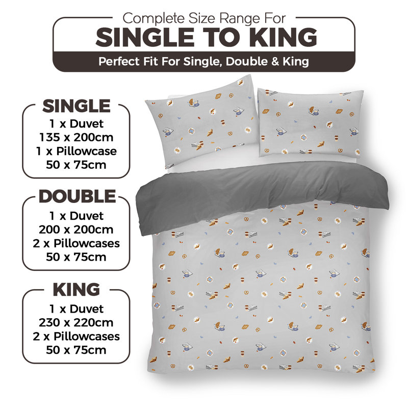 MXM FUN DUVET SET CROISSANT CAFE GREY, King, Grey