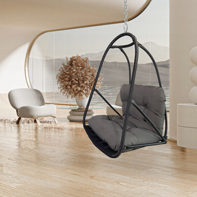 Fauteuil à œufs pivotant sans support pour intérieur et extérieur en rotin avec support de type C, avec coussin et oreiller