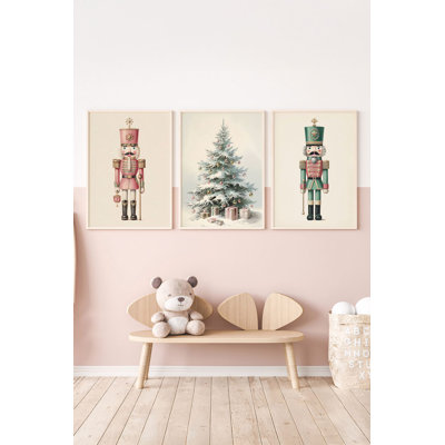 Charmant ensemble de 3 peintures encadrées décoratives, cadre en bois massif, 12,9 x 18,9 pouces chacune | Œuvre d'art 100% MDF avec impression numérique | Parfait pour la décoration des fêtes, design festif et élégant